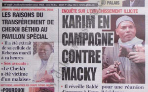A la Une du Journal L'Observateur du 29 Novembre