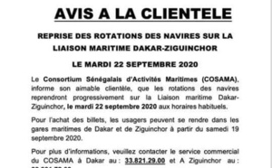 Liaison maritime Dakar-Ziguinchor: Reprise des rotations des navires le 22 septembre 2020