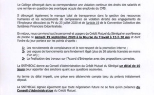 Crédit mutuel du Sénégal: Les travailleurs menacent d'aller en grève