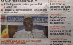 A la Une du Journal Le Soleil du Samedi 15 Décembre 2012