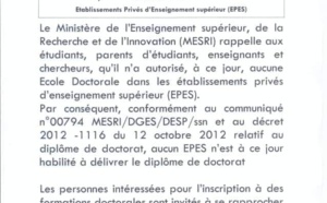 Ecoles doctorales dans les établissements privés: le ministère de l'Enseignement supérieur apporte des précisions...
