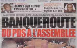 A la Une du Journal Direct Info du jeudi 27 décembre 2012