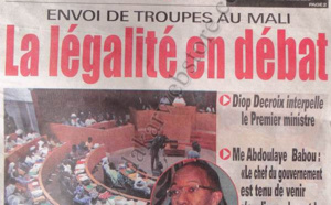 A la Une du Journal Walfadjri du mardi 15 janvier 2013