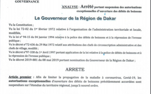 Suspension des autorisations exceptionnelles d'ouverture des débits de boissons: Le Gouverneur de Dakar sort un arrêté