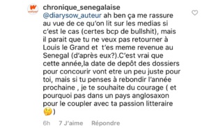 Commentaire sur Instagram: Diary Sow recadre un follower: « Qui t’a dit que...»