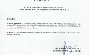 [Document] Idy sévit: Oumar Guèye viré et remplacé par Abdourahmane Diouf
