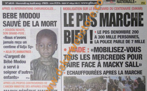 A la Une du Journal L'Observateur du mercredi 24 Avril 2013