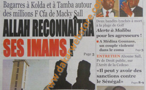 A la Une du Journal Le Quotidien du lundi 29 Avril 2013