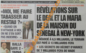 A la Une du Journal L'Observateur du mardi 21 mai 2013 