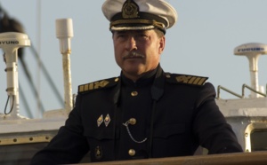 Sailing ship Sedov is preparing to drop anchor in Dakar