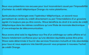 Achat de crédit téléphonique: Wave saisit le régulateur pour un arbitrage