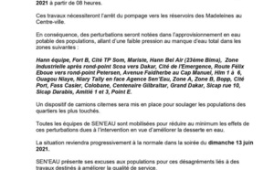 Perturbations dans la distribution de l’eau dans certaines zones de Dakar (Sen'Eau)
