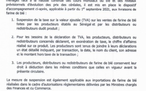 Suspension de la TVA sur la farine de blé (ministère des Finances)