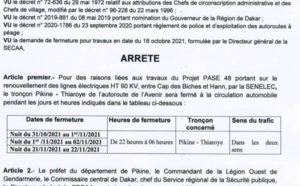 Travaux du projet PASE 48 : Le tronçon Pikine-Thiaroye de l’autoroute à péage fermé du 31 octobre au 22 novembre