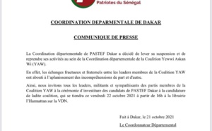 Pastef Dakar décide de reprendre ses activités au sein de la Coalition Yewwi Askan Wi