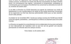 Ucad/ A compter du 1er novembre: L’accès aux campus sociaux, interdit à…