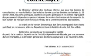 Elections locales/ Pour la centralisation: Le Directeur général des élections demande le dépôt de la maquette de bulletins des candidats