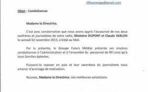 Assasinats de Ghislaine Dupont et Claude Verlon: Les condoléances du GFM à RFI