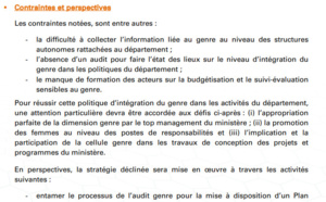 Budgétisation sensible au Genre: Comment l'intégration du Genre dans la planification opérationnelle des Ministères a été faite (Document, partie 2)