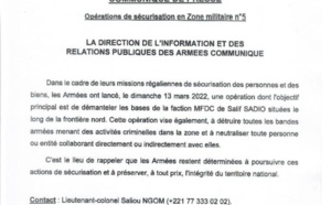 Bignona : L'armée confirme avoir bombardé plusieurs bases de Salif Sadio (Document)