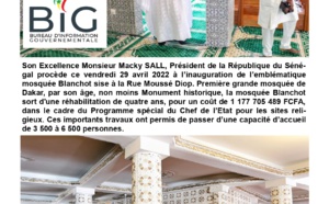 La mosquée Blanchot sort d'une réhabilitation de quatre ans, pour un coût de 1.177.705.489 FCFA ( Macky Sall )