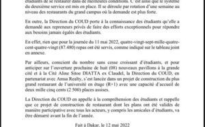 UCAD / Forte affluence au niveau des restaurants: Les mesures prises par la Direction du Coud