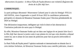 Candidature de Sonko pour 2024: Le MCSS/Fulla ak Fayda dénonce une violation flagrante des droits de Adfji Sarr