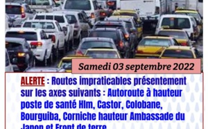 Samedi 03 septembre 2022: Ces routes impraticables et axes à éviter pour les automobilistes