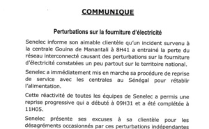 Perte du réseau interconnecté: La Sénélec impute l'incident à la centrale de Gouina et présente ses excuses