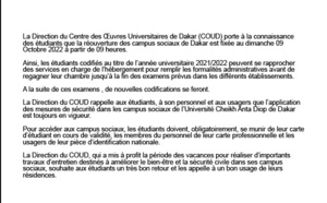 Ucad: La réouverture des campus sociaux prévue ce dimanche  9 octobre 2022