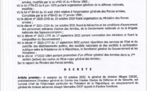 Armée Sénégalaise-Nouvelles nominations : le Général Mbaye Cissé devient le  chef d’état-major particulier du président Macky Sall