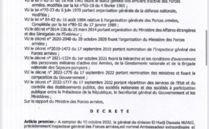 Nouvelles nominations : le  général de division, Daouda Niang nouvel ambassadeur extraordinaire et plénipotentiaire du Sénégal en Cote D’ivoire