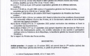 Armée Sénégalaise-Nouvelles nominations : Souleymane Kandé nommé général de brigade dans la 1ière Section des cadres