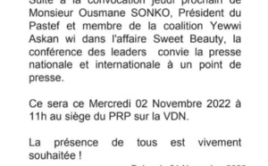 Affaire Sweet Beauté : Ousmane Sonko convoqué ce jeudi 3 novembre, la Conférence des leaders de YAW tient un  point de presse demain