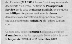 Le Ministère des Affaires Étrangères et des Sénégalais de l’Exterieur (𝐌𝐀𝐄𝐒𝐄) informe l’opinion que suite à la découverte d’un réseau de trafic de 𝐏𝐚𝐬𝐬𝐞𝐩𝐨𝐫𝐭𝐬 𝐝𝐞 𝐒𝐞𝐫𝐯𝐢𝐜𝐞...