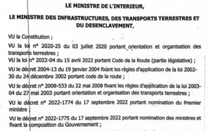 Sécurité routière : L’arrêté fixant les horaires de circulation interurbaine des véhicules de transport public des personnes