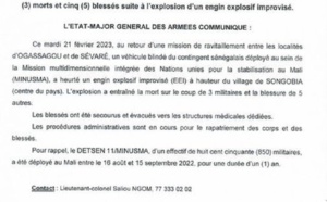 Mali : Trois soldats sénégalais de la Minusma tués suite à l’explosion d’une bombe artisanale