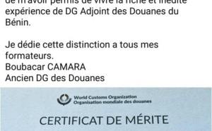 Sous le manteau du Bénin Boubacar Camara honoré : il décroche le Certificat de mérite pour services exceptionnels de l’Organisation mondiale des Douanes