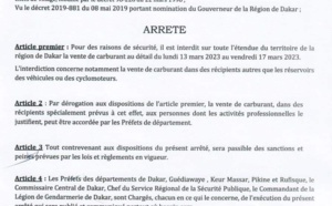 Interdiction temporaire de vente de carburant en détail: L'arrêté du Gouverneur de Dakar