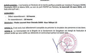 Manifestation : Le Préfet de Sangalkam fixe les horaires