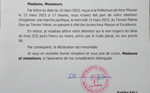 Keur Massar : Le Préfet décerne une notification d’irrecevabilité de la marche