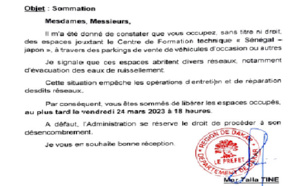 Espaces jouxtant le Centre de Formation Sénégal-Japon : Les occupants sommés de déguerpir depuis une semaine