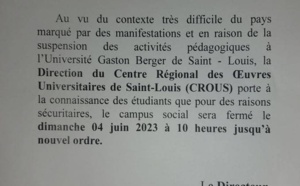 L'UGB ferme ses portes jusqu'à nouvel ordre (Document)