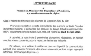 Report du démarrage des examens de la session 2023 du BEP (Document)