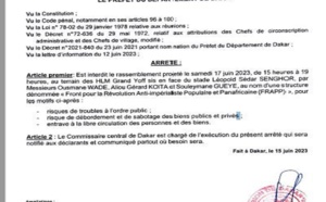 Rassemblement du Frapp prévu demain : Le préfet de Dakar dit non et explique pourquoi !