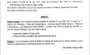 Le préfet de Dakar interdit les manifestations prévues vendredi et dimanche (Documents)