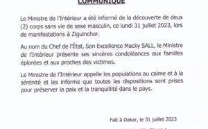 Manifestations à Ziguinchor: Le Ministre de l’Intérieur informé de la découverte de deux corps sans vie de sexe masculin