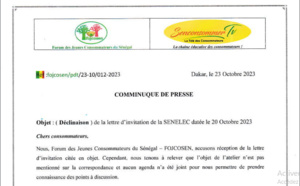 Appel des associations de consommateurs : Le forum des jeunes consommateurs refuse d'aller rejoindre la Sénélec, ce mardi