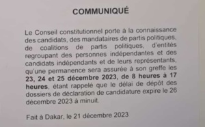 Clôture des dépôts de candidatures: Le Conseil constitutionnel organise des permanences les 23, 24 et 25 décembre