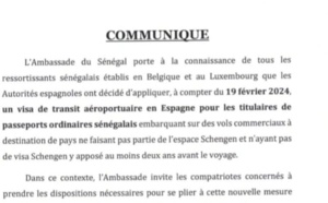 Instauration d'un visa de transit aéroportuaire en Espagne pour les Sénégalais à compter du 19 février 2024